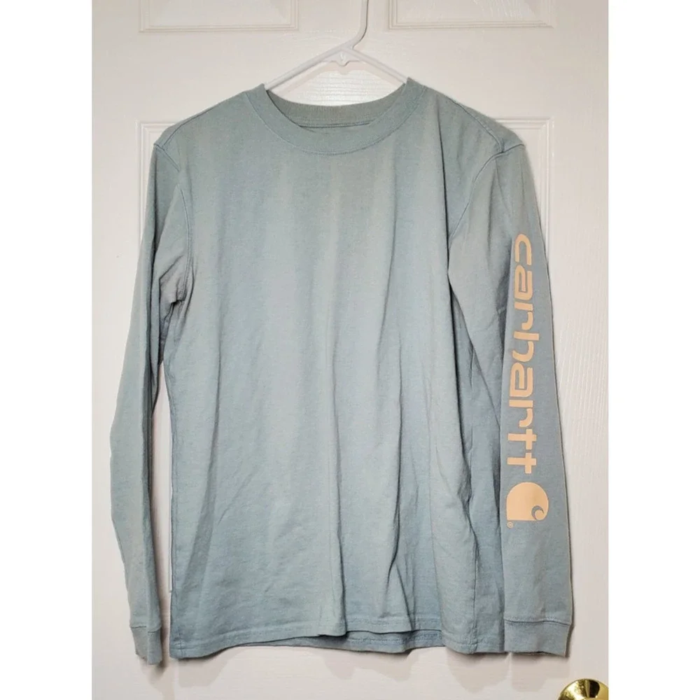 Carhartt Youth Long Sleeve Logo Shirt Blue Loose Fit Kids Size S 4/6